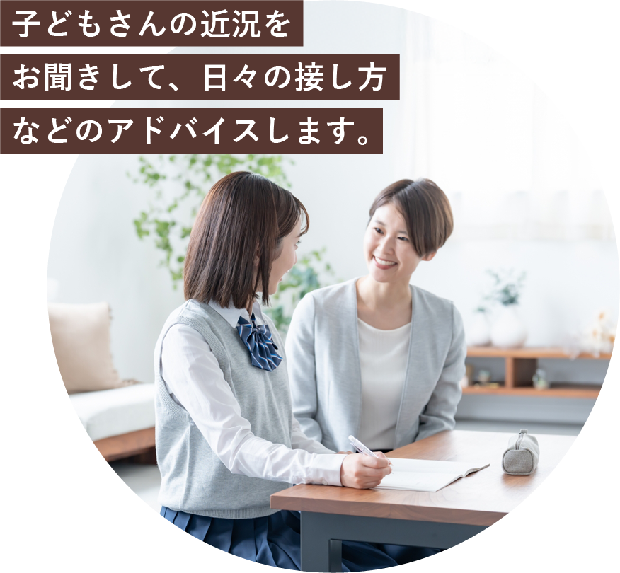 子どもさんの近況をお聞きして、日々の接し方などのアドバイスします。